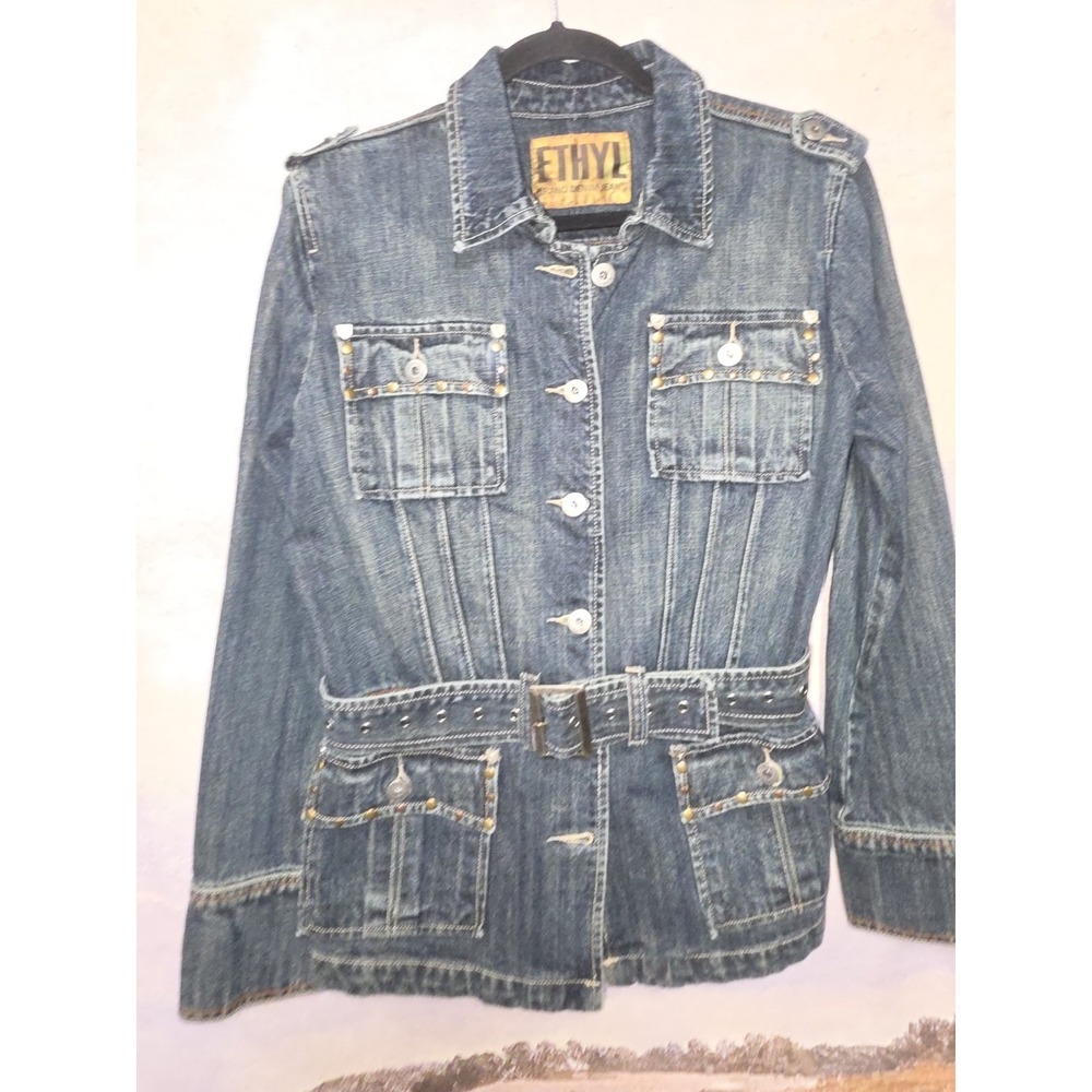 Ethyl Brand Belted Denim Safari Utility Jacket Y2k 2000s Women's Size Medium